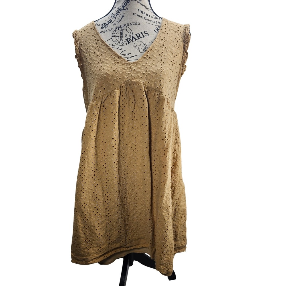 Knox Rose Womens Tan Eyelet V Neck Sleeveless Casual Dress Size S‎